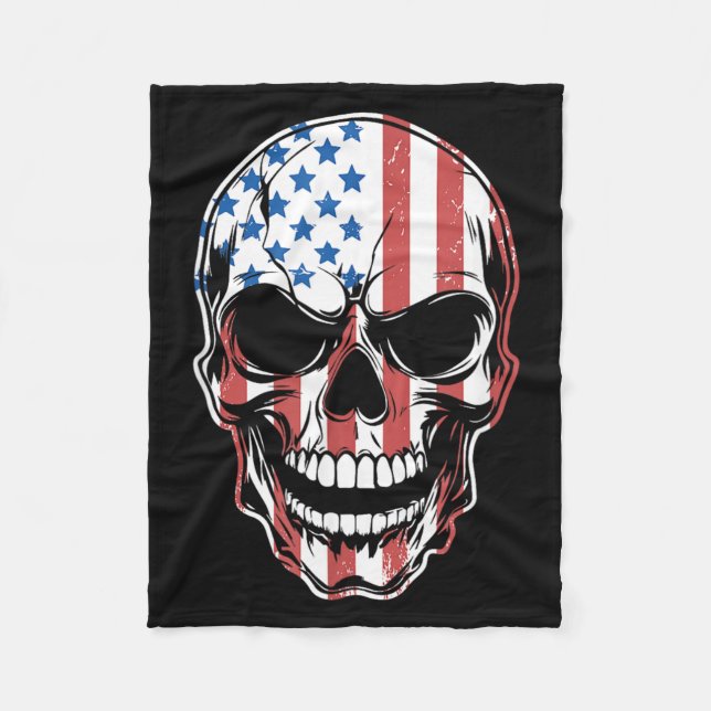 Skull American USA Flag Funny Independence Day Fleece Blanket (Front)