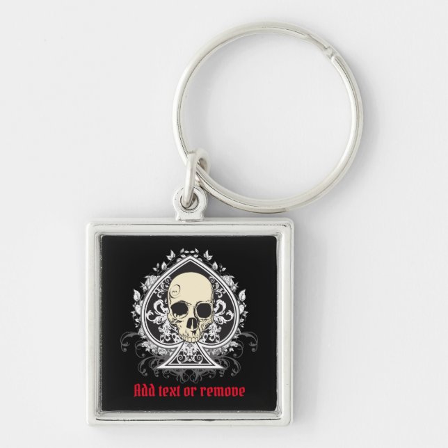 Skull and ace of spades from playing cards, key ring (Front)