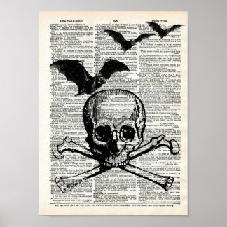 Skull and Bats Halloween Dictionary Art Print