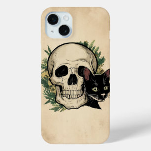 Skull and Black Cat  iPhone 15 Mini Case
