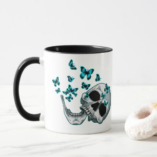 Skull and Blue Butterflies Mug