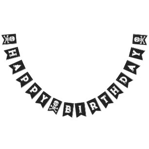 Skull and Bones Black and White Halloween Birthday Bunting