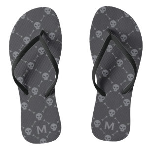 Skull and Bones Check Pattern Grey Monogram Jandals