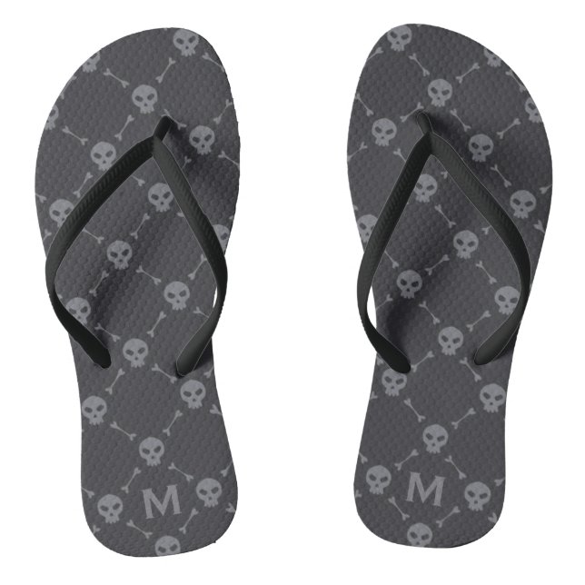 Skull and Bones Check Pattern Grey Monogram Jandals (Footbed)