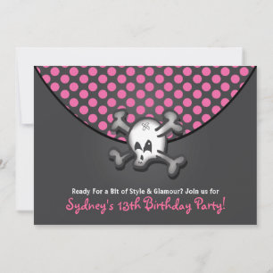 Skull and Bones Purse Birthday Party Invitations