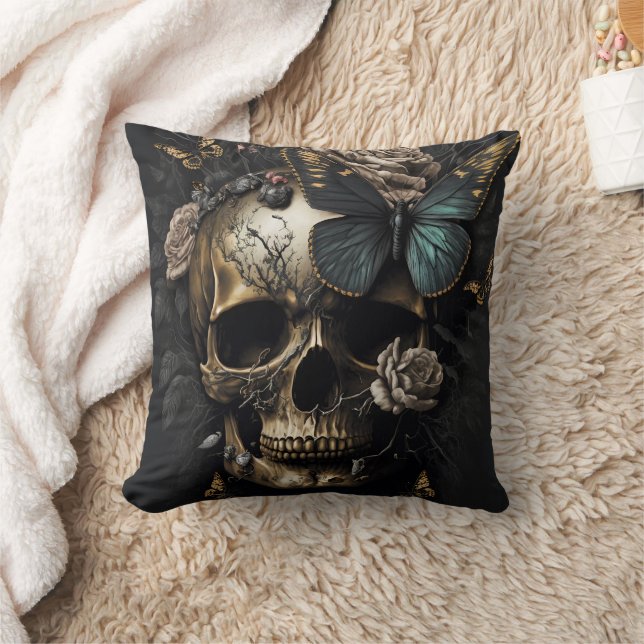 Skull and Butterfly Design Cushion (Blanket)