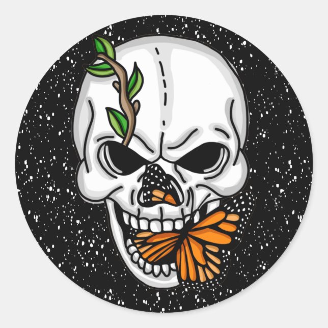 Skull and Butterfly Digital Art  Classic Round Sticker (Front)