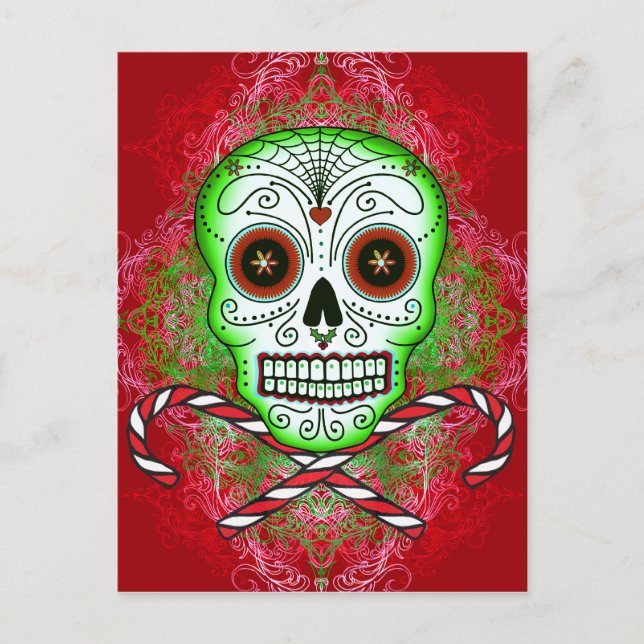 Skull and Candy Canes Postcard (Front)