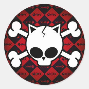 Skull and Cat Bones Classic Round Sticker