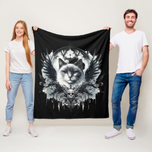 Skull and Cat Fleece Blanket
