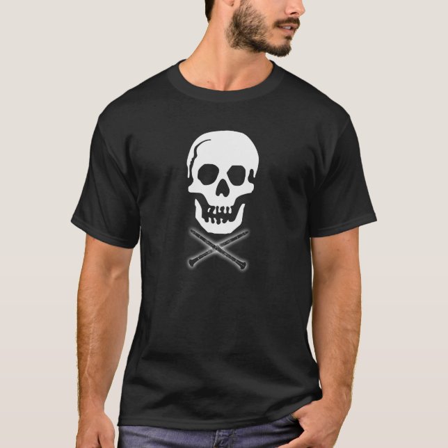 Skull and clarinets - White on Black T-Shirt (Front)