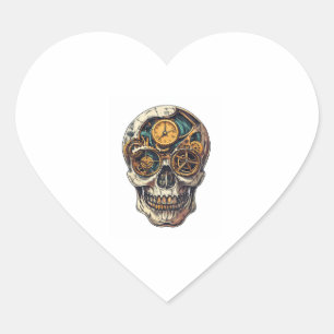 Skull and Clock Timekeeper Heart Sticker