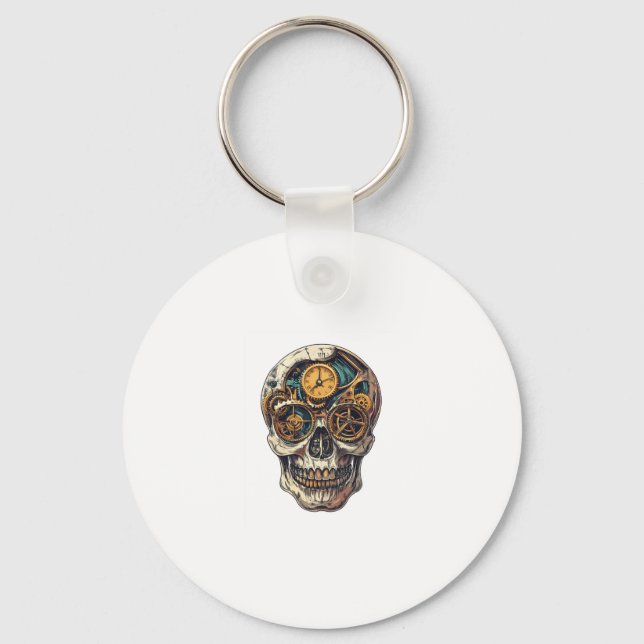 Skull and Clock Timekeeper Key Ring (Front)