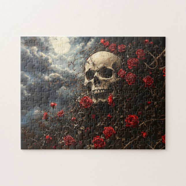 Skull and Crimson Roses Jigsaw Puzzle (Horizontal)