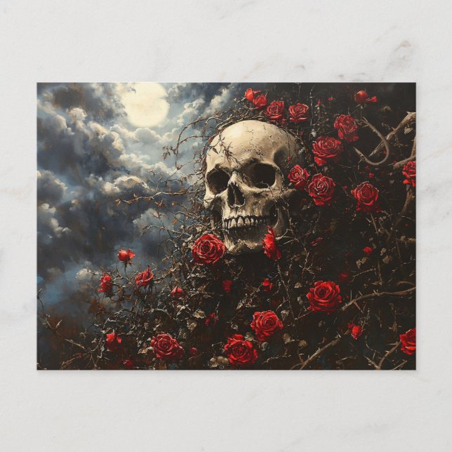 Skull and Crimson Roses Postcard (Front)