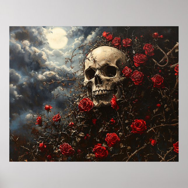 Skull and Crimson Roses Poster (Front)