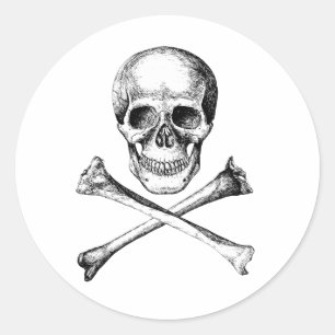 Skull and Cross Bones - Grey Classic Round Sticker