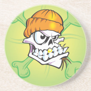 Skull and Cross Bones in Orange Skull Cap Coaster