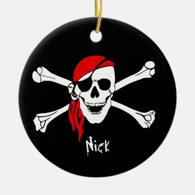 Skull and Cross Bones Pirate Ceramic Tree Decoration (Front)