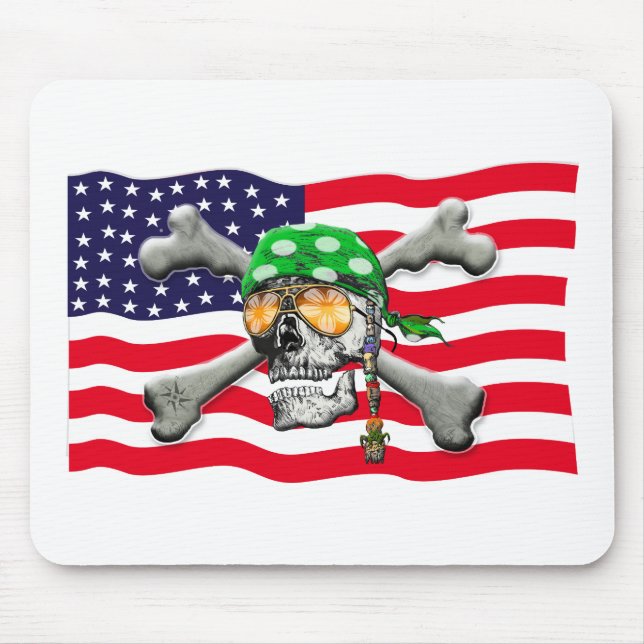 Skull and Cross Bones USA American Pirate Mouse Pad (Front)