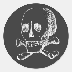 Skull and Crossbones Angled Classic Round Sticker