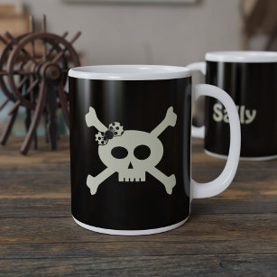 Skull and Crossbones Cute Girl Pirate Flag Black Large Coffee Mug