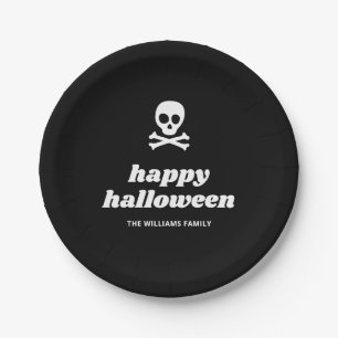 Skull and Crossbones Halloween Party Paper Plate