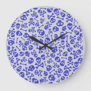 Skull and Crossbones Halloween Seamless Pattern Large Clock