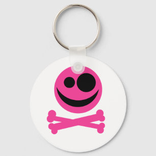 Skull and Crossbones. Hot Pink and Black. Key Ring