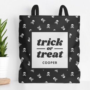 Skull and Crossbones Monogrammed Trick or Treat Tote Bag