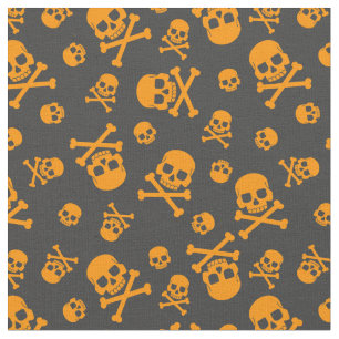 Skull and Crossbones Orange Halloween Fabric
