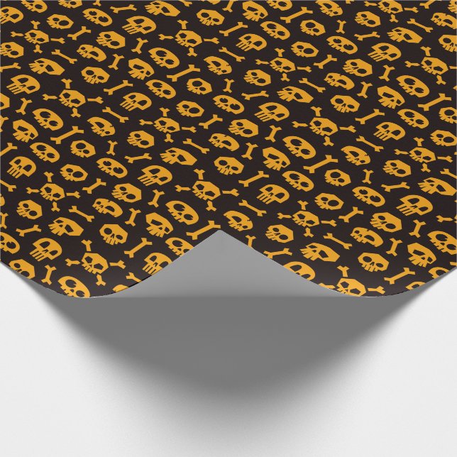 Skull and Crossbones Orange Seamless Wrapping Paper (Corner)