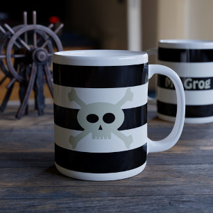 Skull and Crossbones Pirate Black Stripes Funny Large Coffee Mug