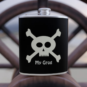 Skull and Crossbones Pirate Grog Funny Black Hip Flask