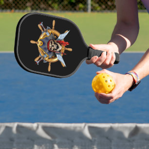 Skull And Crossbones Pirate Ships Helm Pickleball Paddle