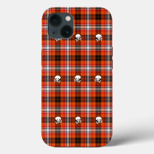 Skull and Crossbones Red and Black Plaid iPhone 13 Case