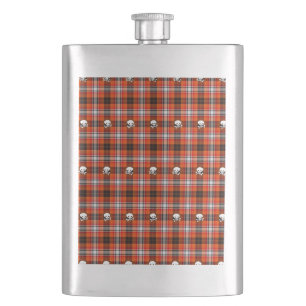 Skull and Crossbones Red and Black Plaid Hip Flask
