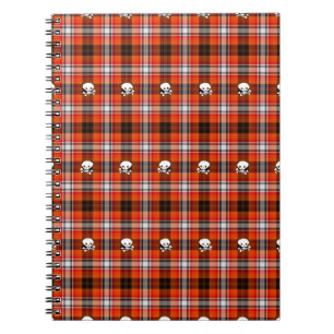 Skull and Crossbones Red and Black Plaid Spiral Notebook