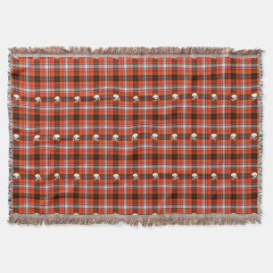 Skull and Crossbones Red and Black Plaid Throw Blanket
