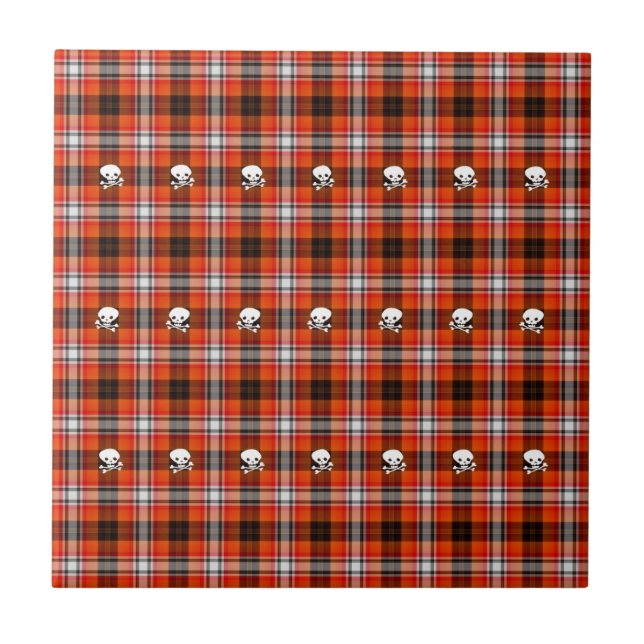 Skull and Crossbones Red and Black Plaid Tile (Front)
