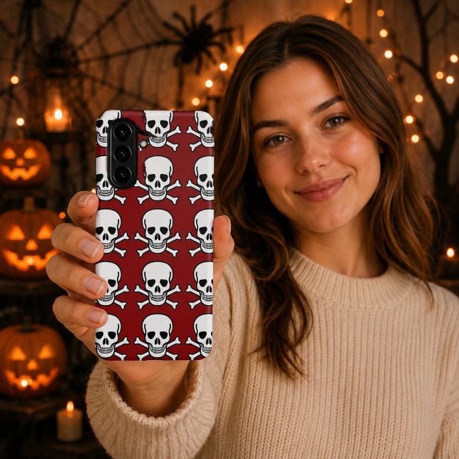 Skull and Crossbones Red Background Halloween (Skull Crossbones Red Halloween iPhone 17 Pro Max Case-Mate iPhone Case)