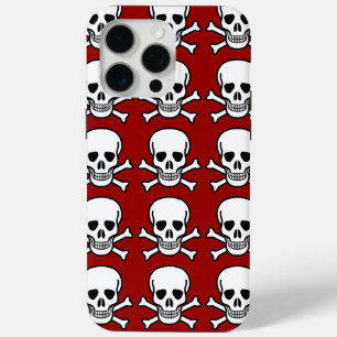 Skull and Crossbones Red Background Halloween iPhone 15 Pro Max Case