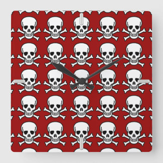 Skull and Crossbones Square Wall Clock
