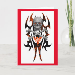 Skull and crossbones tribal pattern card