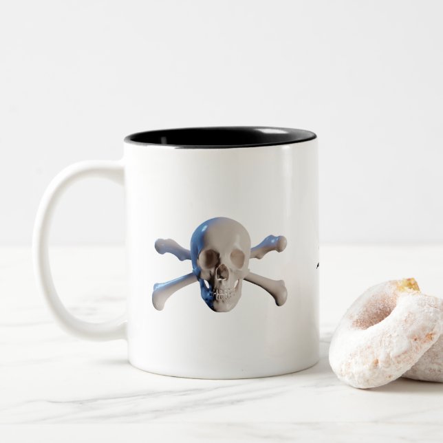 Skull and Crossbones Two-Tone Coffee Mug (With Donut)