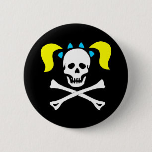 Skull and Crossbones With Pigtails 6 Cm Round Badge