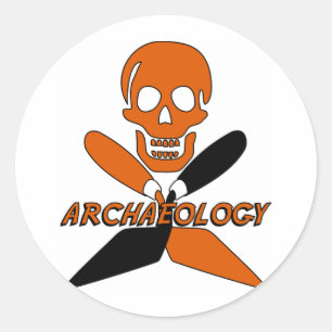 Skull and Crossed Trowels Archaeology Classic Round Sticker