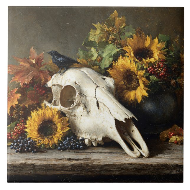 Skull and Crow Autumn Still Life Tile (Front)