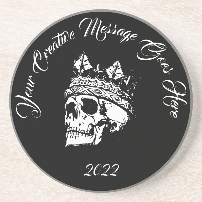 Skull and Crown Personalised Black Coaster  (Front)