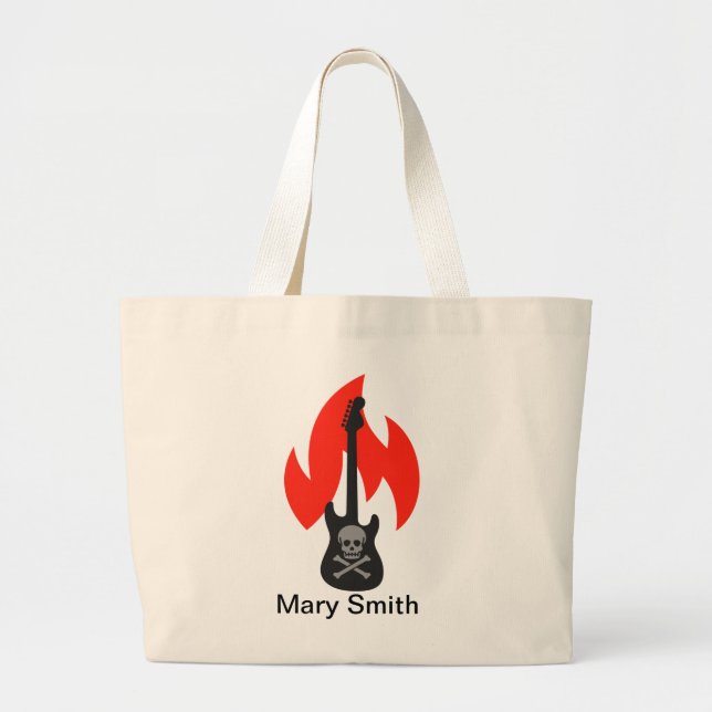 Skull and Flame Guitar Large Tote Bag (Front)